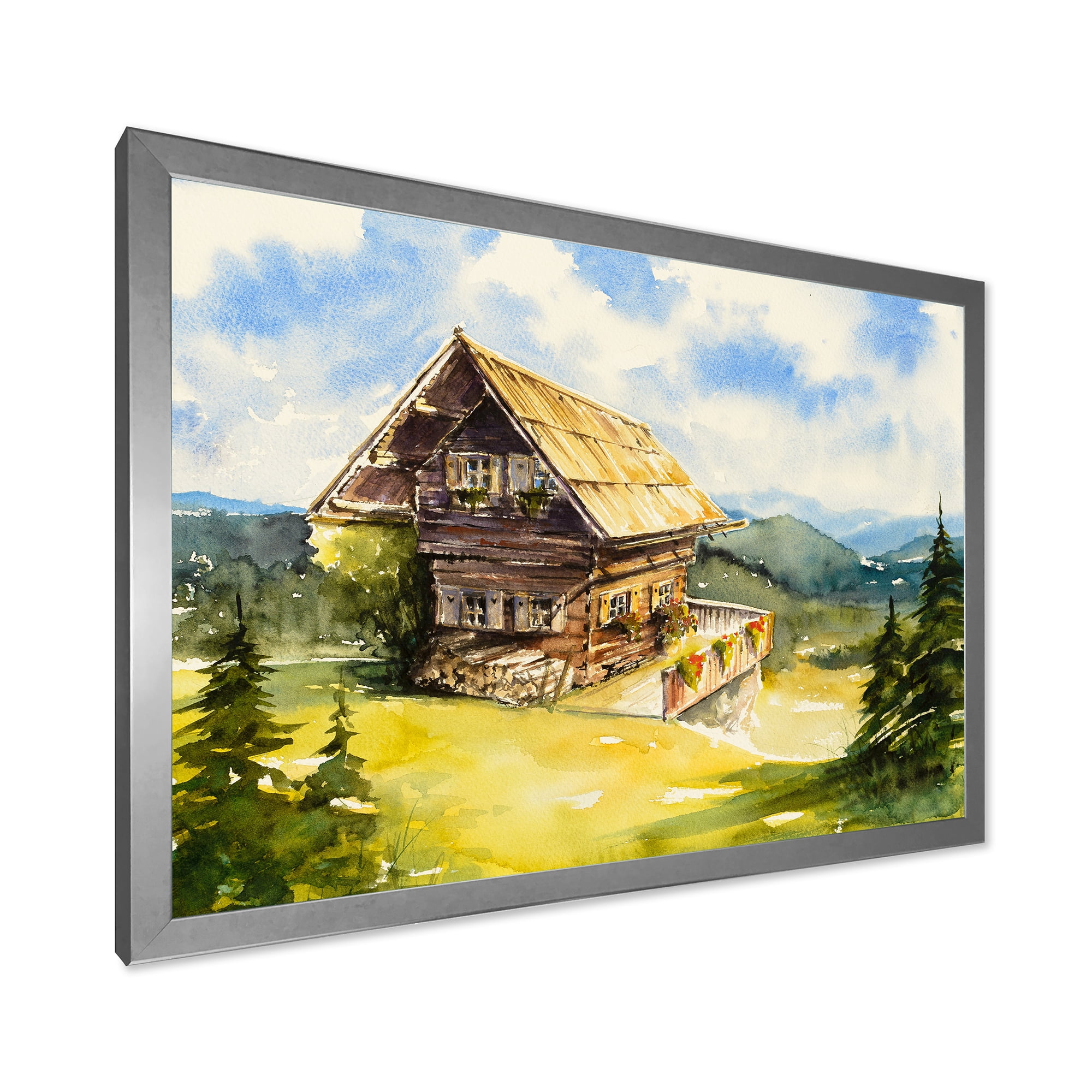 Designart 'Old Cottage At Summer With Peaceful Landscape' Traditional Framed Art Print