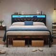 thumbnail image 3 of Gzxs Platform Bed, Queen Size Heavy Duty Metal Bedframe with LED Light and Charging Station, Angle-Adjustable Upholstered Headboard and Under-Bed Storage Space, Max 1000 LBS Load, Antique Brown, 3 of 10