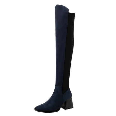 

ASEIDFNSA Women S Fashion Boots Wide Calf Over The Knee Boots for Women Size 8 Women Knee High Boots Autumn And Winter Fashion Color Blocking Comfortable Square Toe Thick Heel Square Heel