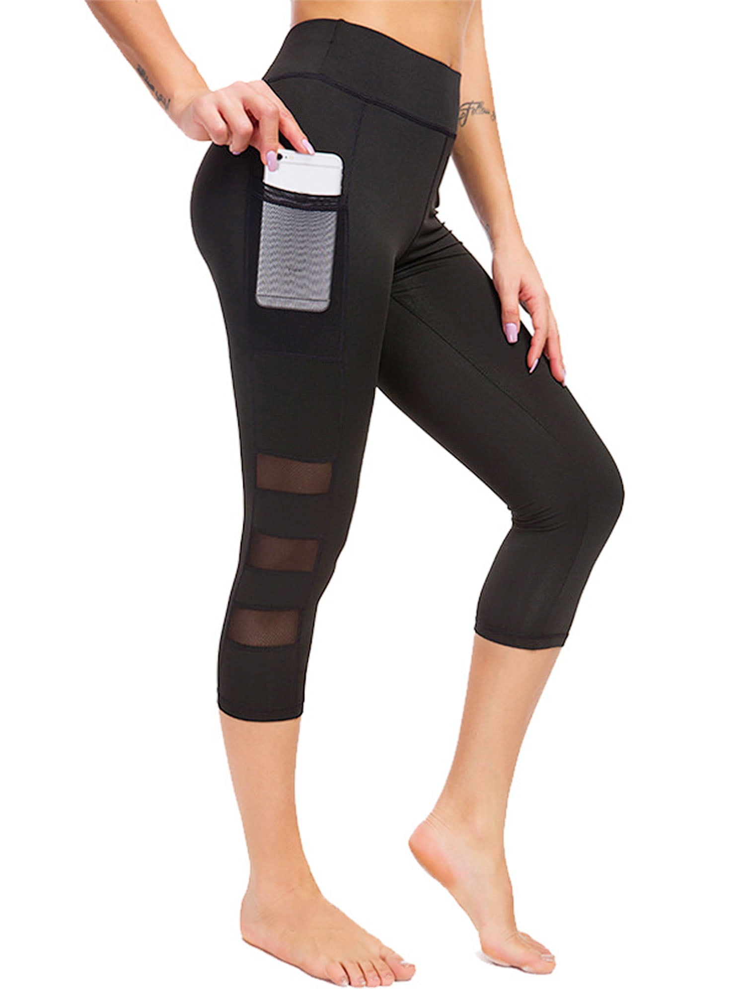 FORJOE Yoga Capri Leggings for Women with Mesh Pockets Tummy Control
