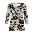 thumbnail image 7 of QQAMB 3/4 Sleeve Tunic Tops for Women Dressy Casual Crewneck Floral Printed Loose Blouse Flowy Shirts Khaki L, 7 of 7