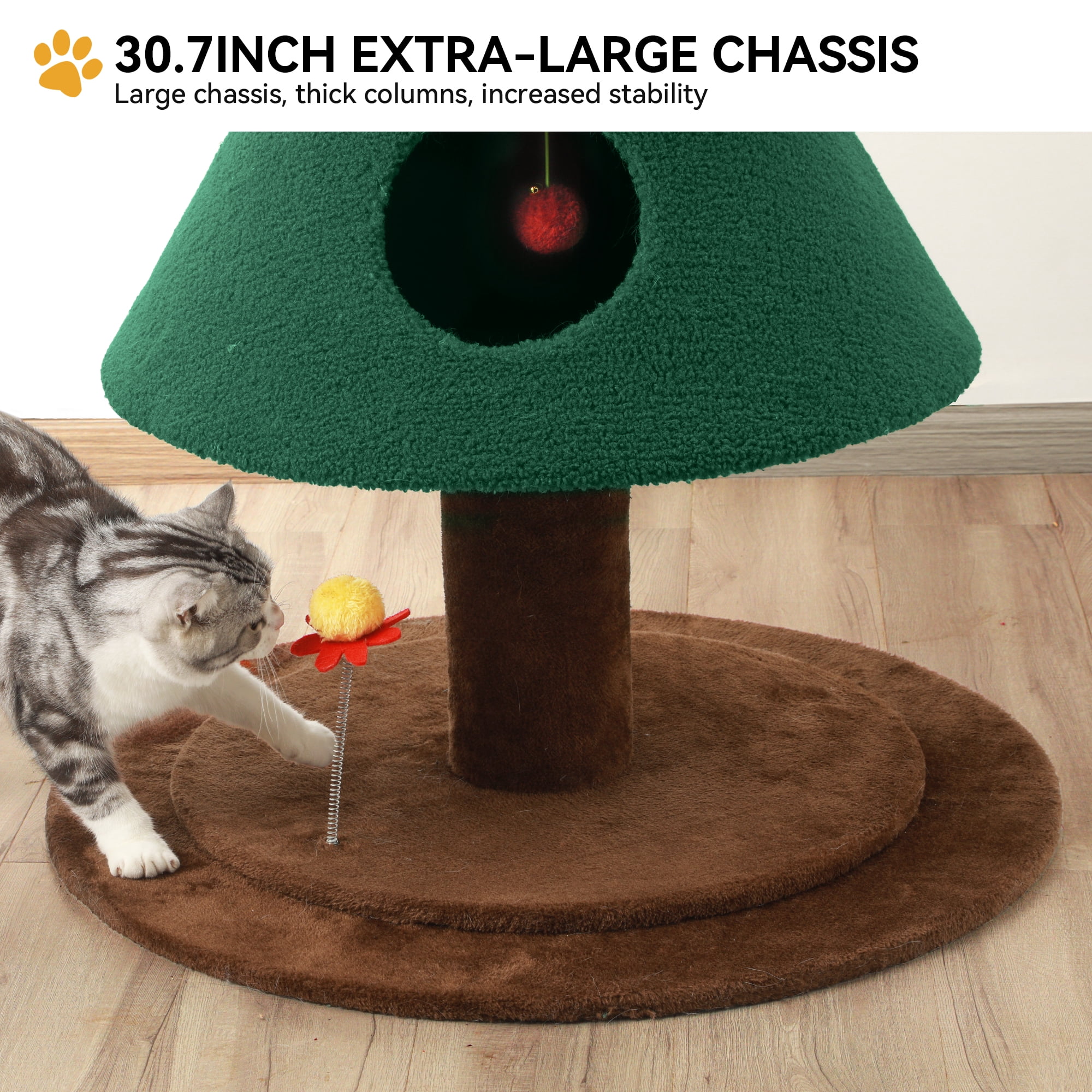 Dextrus60-inch Cat Tree,Tall Cat Tower Furniture with 2 Large Condos,  5ft Christmas Tree Party Decoration with Cat House and Beds