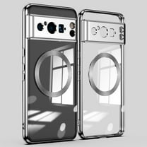 Dteck Magnetic for Google Pixel 8 Pro Case Compatible with MagSafe, Non-Yellowing Crystal Clear Slim Cover with Plating Edge for Pixel 8 Pro 6.7",Silver