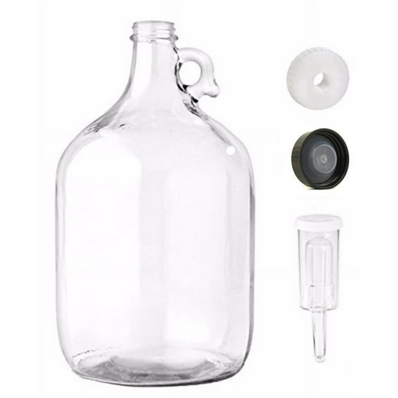 Home Brew Ohio One Gallon Glass Jug With Econolock, Polyseal Lid, 38 mm Cap W...