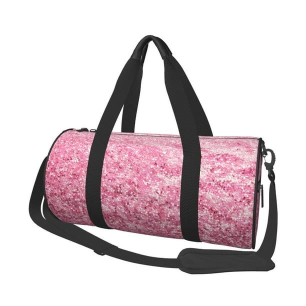 Fotbe Pink Glitter Bolsa Deportiva de Lona Plegable con Estampado, Bolsa de Gimnasio con Bolsillo Seco/Húmedo, Bolsa de Viaje Ultraligera de Gran Capacidad
