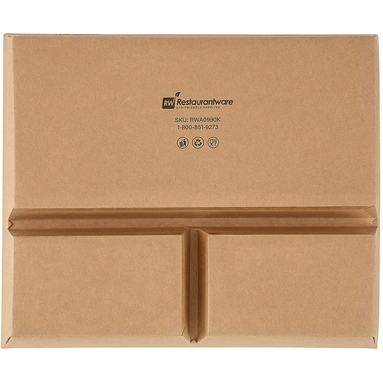 Bio Tek 78 oz Rectangle Kraft Paper Bento Box - 3-Compartment - 11 x 9 x  2 - 100 count box