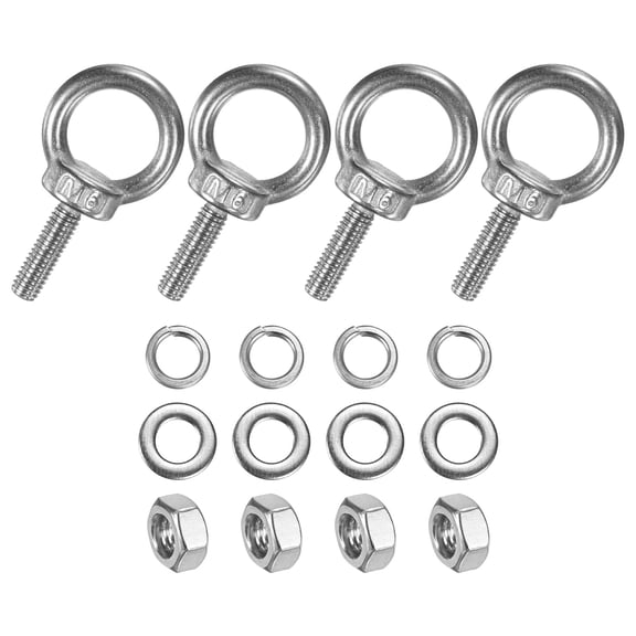 Uxcell 4-Sets Stainless Eyebolt M6x20mm Shoulder Lifting Eye Bolt with Nuts Washers Male Screw Thread Ring