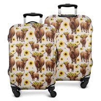 Beige Highland Cow Sunflower Pattern Luggage Cover Fashion Suitcase Cover Baggage Covers Fit 25-28 Inch Luggage (Go Travel)