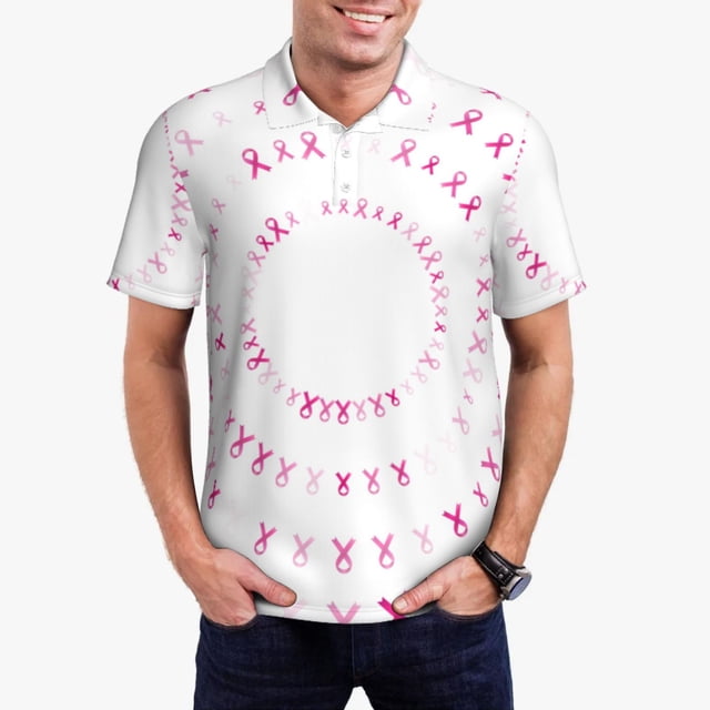 Fotbe Breast Cancer Awareness (4) Camiseta Polo de Golf para Hombre con Estampado – Camisa Deportiva Transpirable con Cuello Abotonado-Medium
