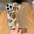 thumbnail image 2 of iPhone 14 Pro Max Case, Plating Bling 3D Love Heart, Cute Love Hearts Sparkle Phone Case for Women Girls, Soft TPU Full Camera Shockproof Protective Clear Case - Gold, 2 of 13