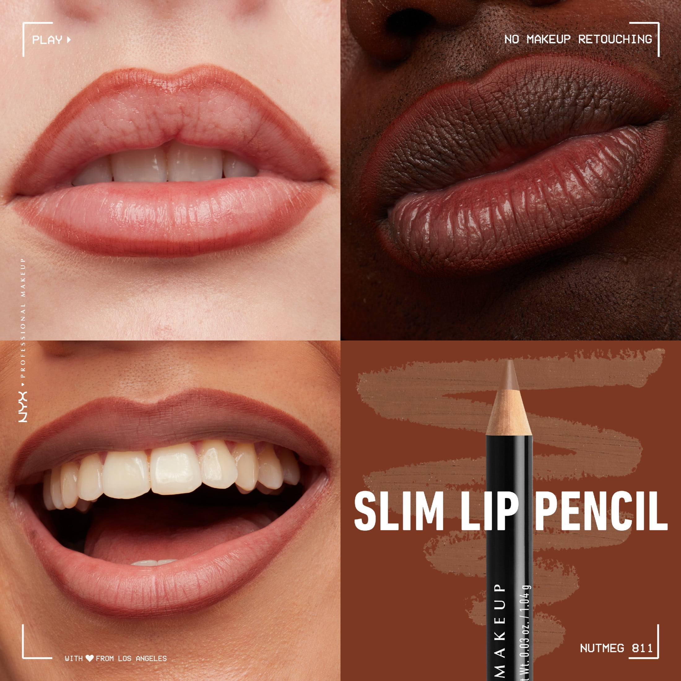 (3 pack) NYX Professional Makeup Slim Lip Pencil, Long-Lasting Creamy Lip Liner, Nutmeg, 0.035 oz
