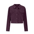 thumbnail image 4 of Womens Corduroy Cropped Jackets with Flap Chest Pockets Solid Color Dressy Casual Fall Outerwear Hoodless Coat (L, Purple), 4 of 6