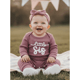 thumbnail image 4 of BemeyourBBs Newborn Baby Girls Little Sister Outfits Waffle Knit Romper Little SisLetter Embroidery Long Sleeve Back Ruffled Jumpsuit with Headband Spring Fall Winter Clothes, 4 of 9