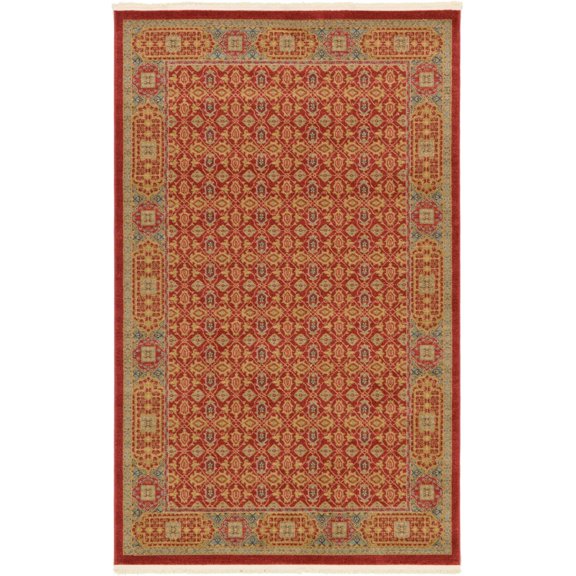 Unique Loom Jefferson Palace Rug Red/Light Blue 5' 1" x 8' Rectangle Border Traditional Perfect For Living Room Bed Room Dining Room Office