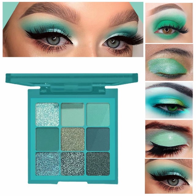 Cyan New Nine Color Eye Shadow Plate Green Ink Paper Eye Shadow Brightens Eyes Polishes Diamond Ink,Green Makeup Eye Shadow
