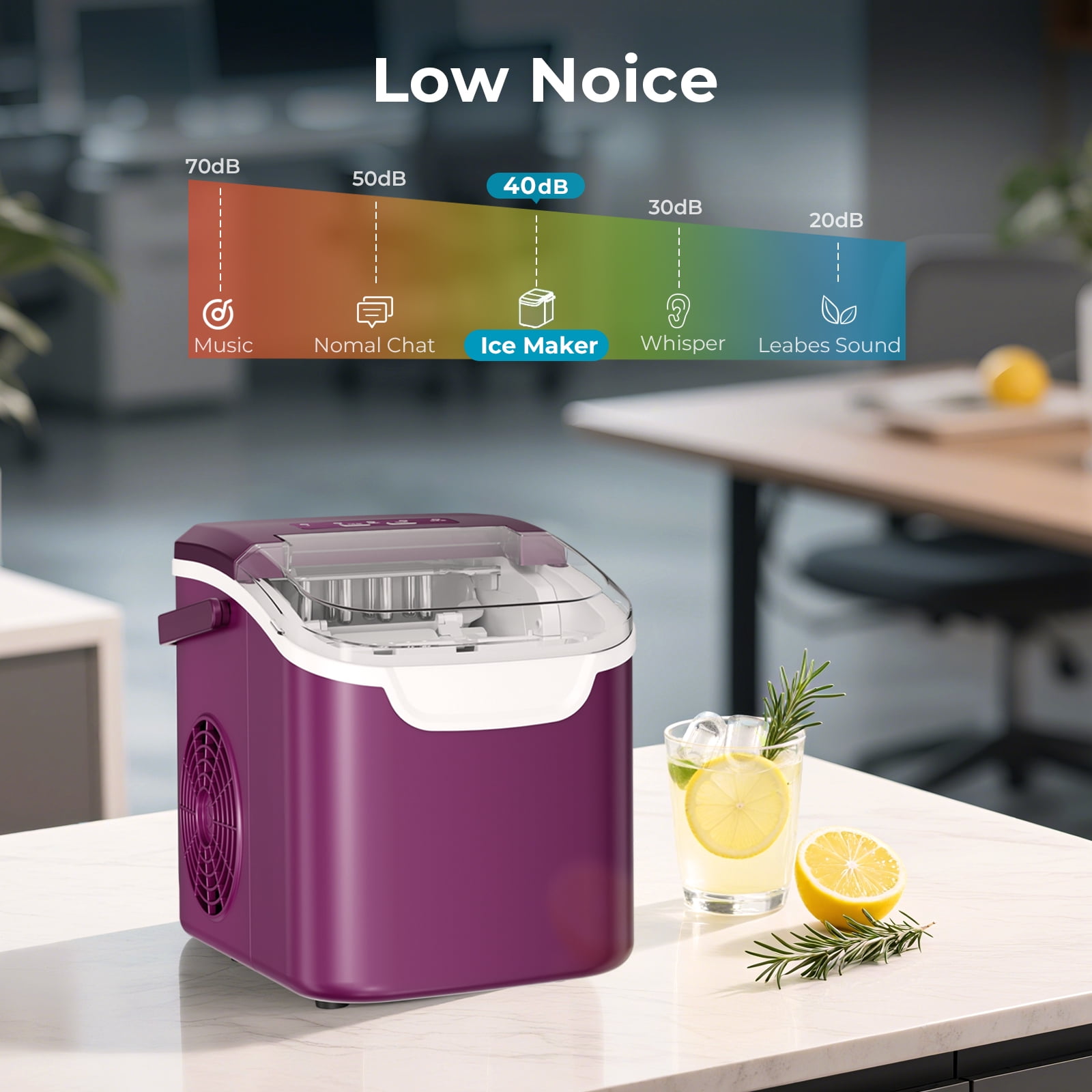 WAA Countertop Ice Makers, 26.5Lbs/Day, Quiet Portable Mini Ice Machine, Purple