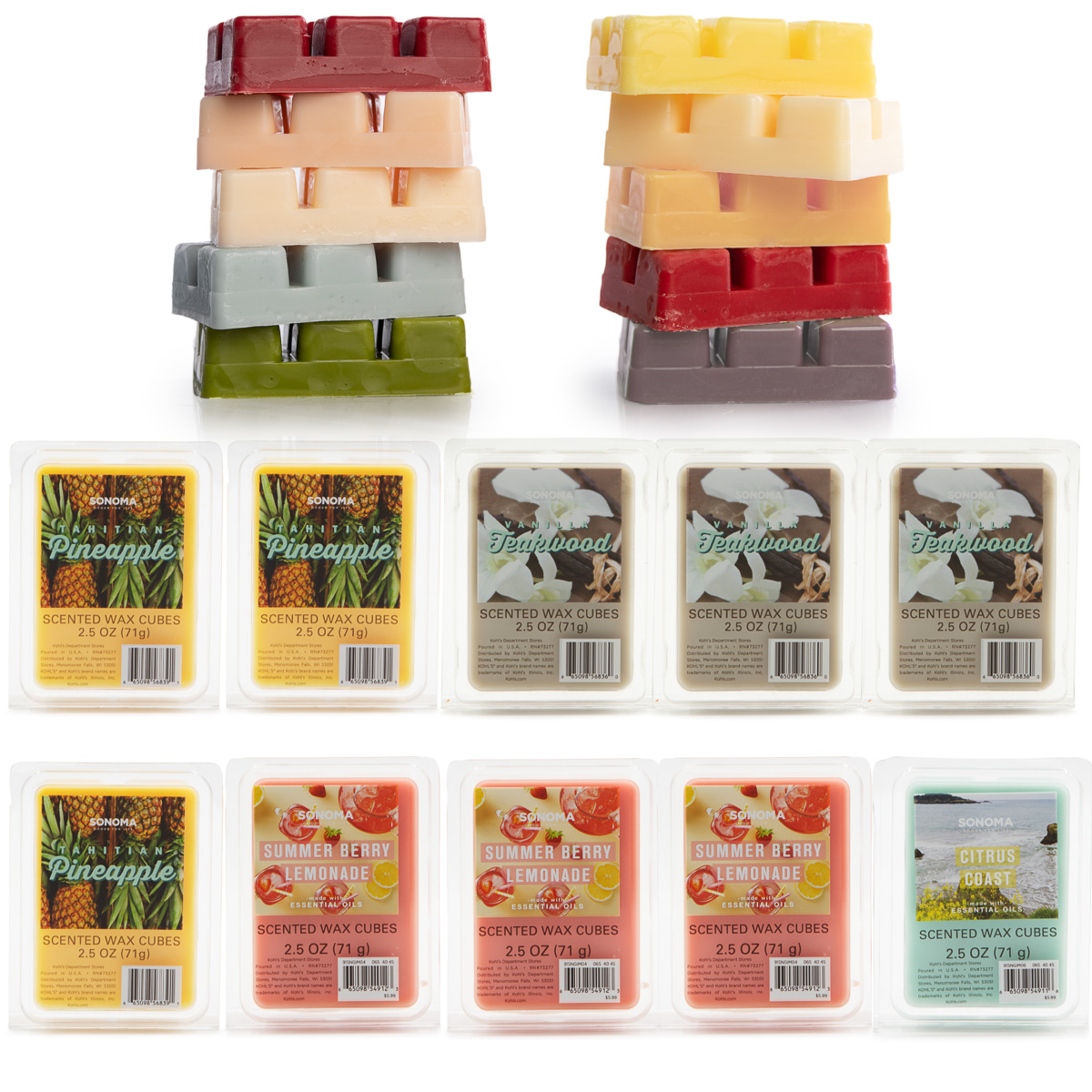 Beeswax and Soy Wax Melts Cubes 6 per pack Clean Fresh and Coastal Scented Wax Melts Cubes