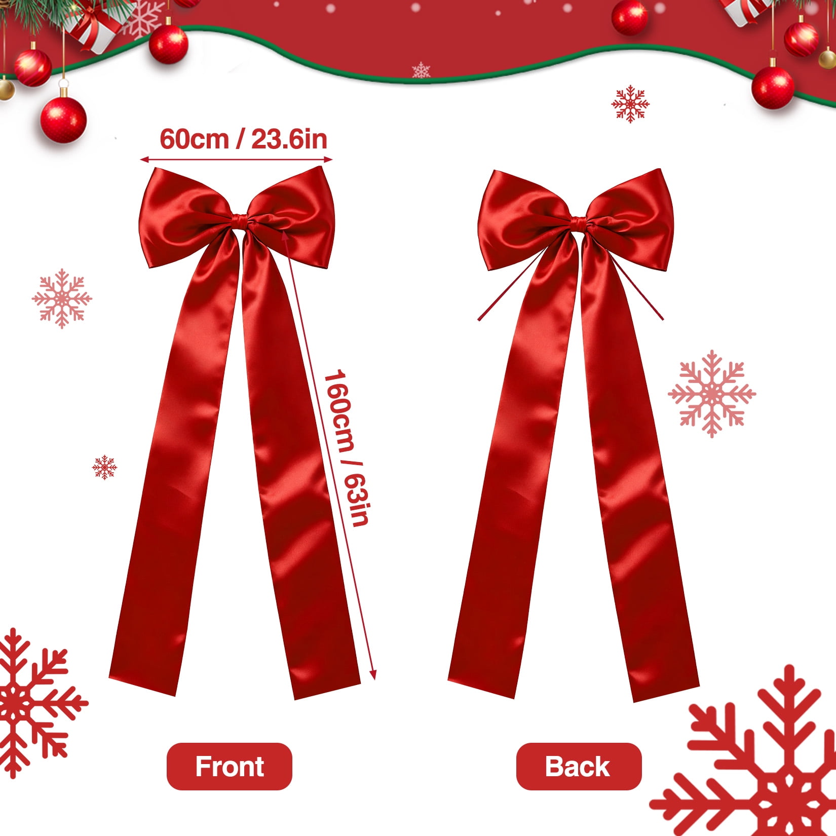 Amkui 23"x63" Christmas Tree Topper Bow Large Red Ribbon Bow for Xmas Tree Decor Staircase Outdoor Home Front Door Holiday Party & Wedding Decorations -1pc