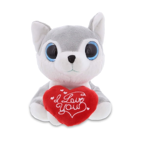 DolliBu I Love You Plush Sparkling Big Eye Wolf Cute Stuffed Animal with Heart and with Name Personalization for Valentine Anniversary Romantic Date Boyfriend or Girlfriend Gift 6