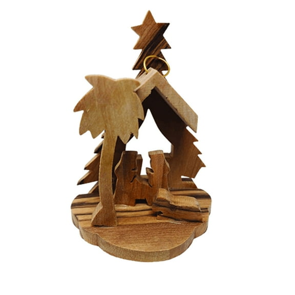 Olive Wood 3D Nativity Scene Grotto Ornament - Small