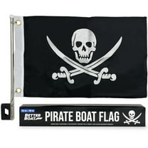 Pirate Flag for Boat Flag Pole Kit Jolly Roger Flag US 12" x 18" Small Pirates Flags Set Double Sided Marine Grade Mini Boat Flag Holder 12x18 Pontoon Accessories Black Boat Flags and Burgee