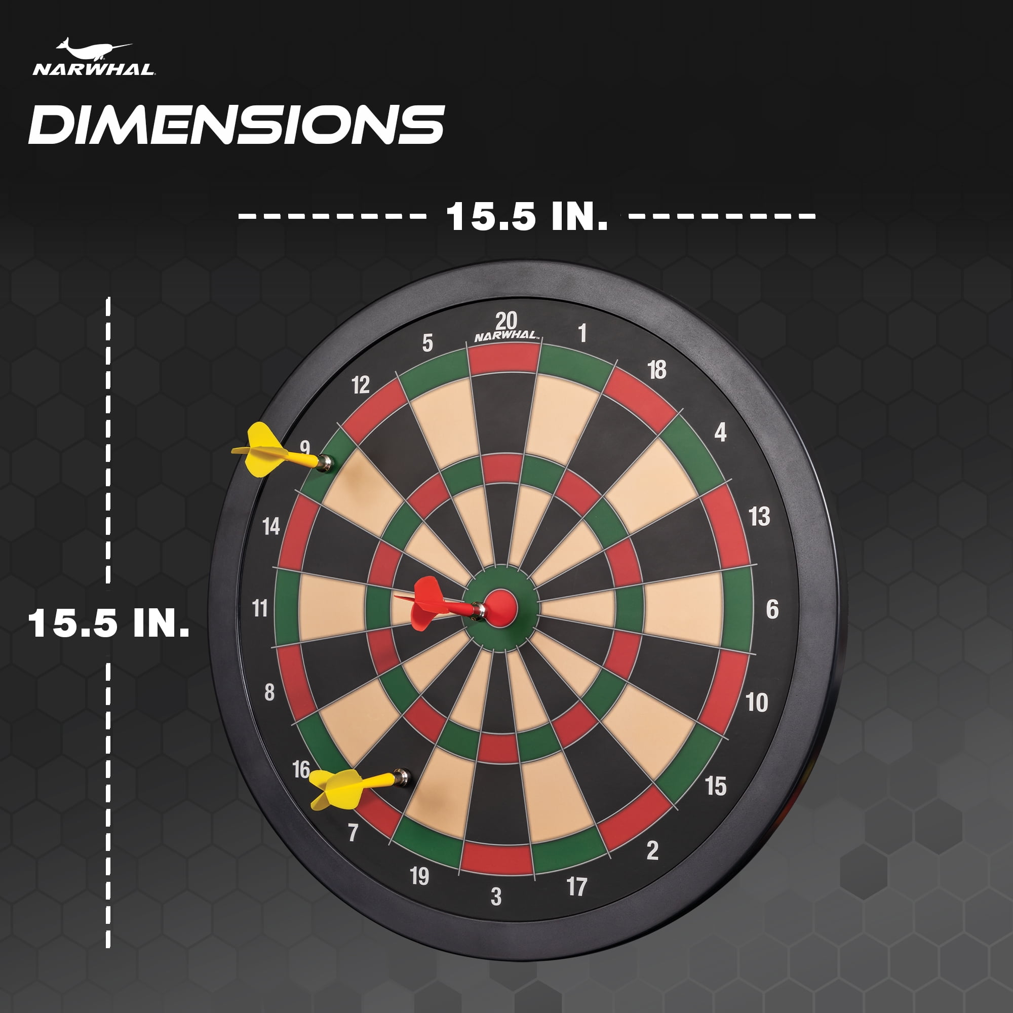 Narwhal 15.5in Easy Hang Magnetic Dartboard; Includes Six Magnetic Darts