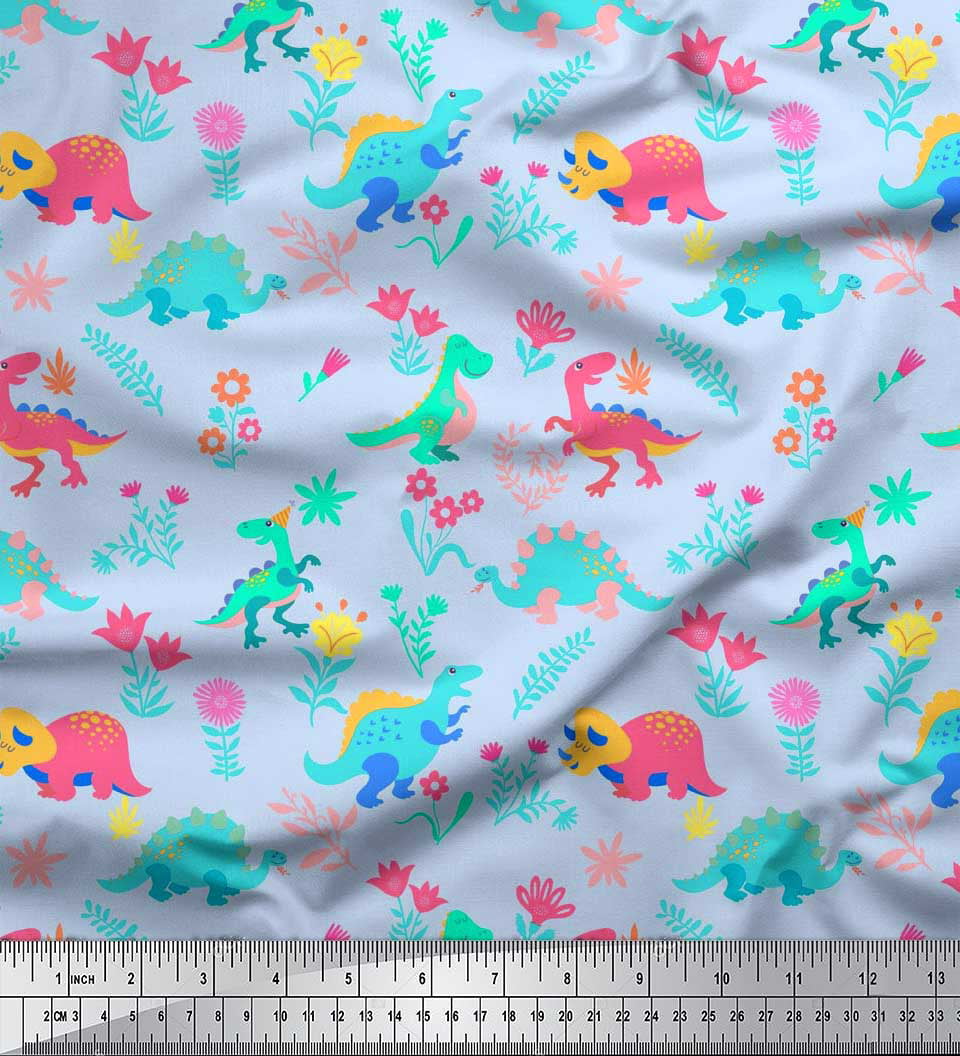 Soimoi Fabric Aster Flower & Dinosaur Kids Print Fabric by the Meter KD-563A 
