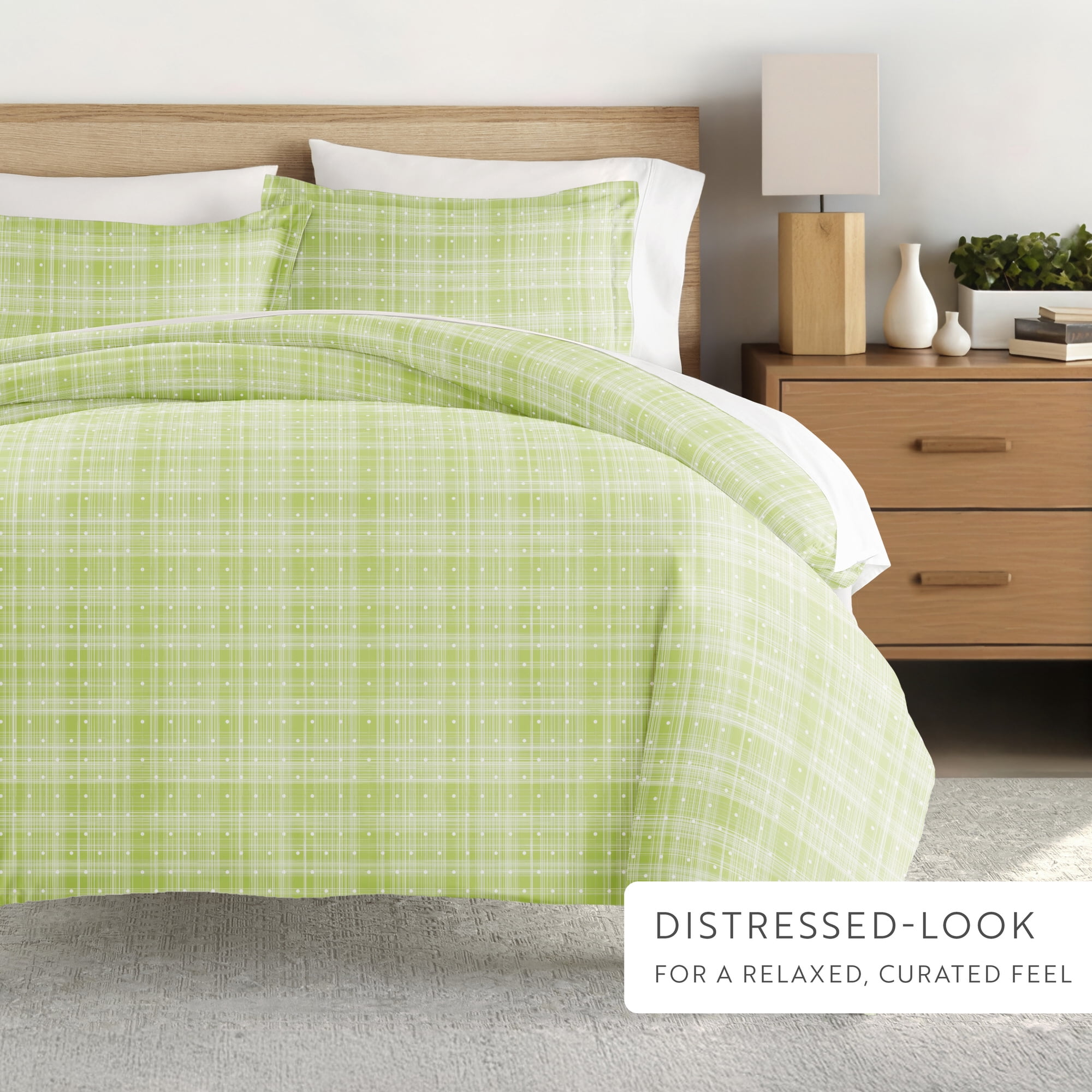 Noble Linens Moss Polka Dot Pattern Duvet Set 3-Piece Duvet Cover Set, Full/Queen