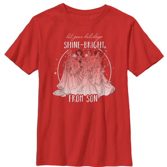 Boy's Disney Princesses Christmas Greetings From Son  Graphic Tee Red X Small