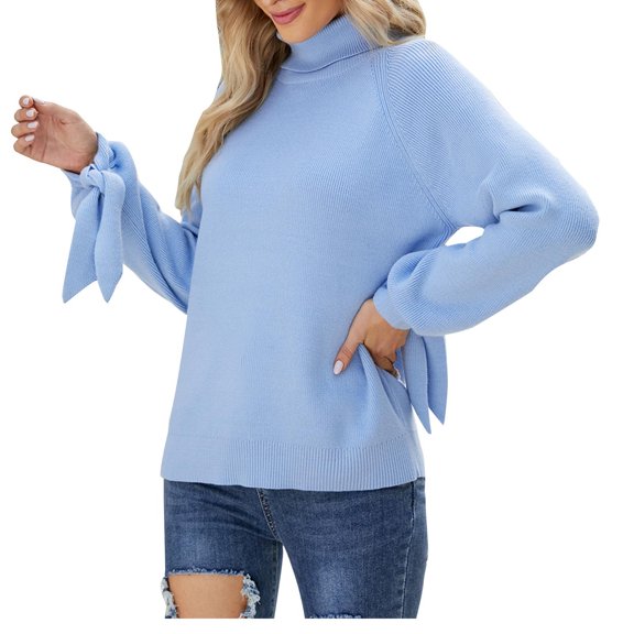 Lilgiuy Women's Long Sleeves Turtleneck Loose Solid Color Tops Blouse Knitted Sweater Fall Fashion 2022 Spring Winter