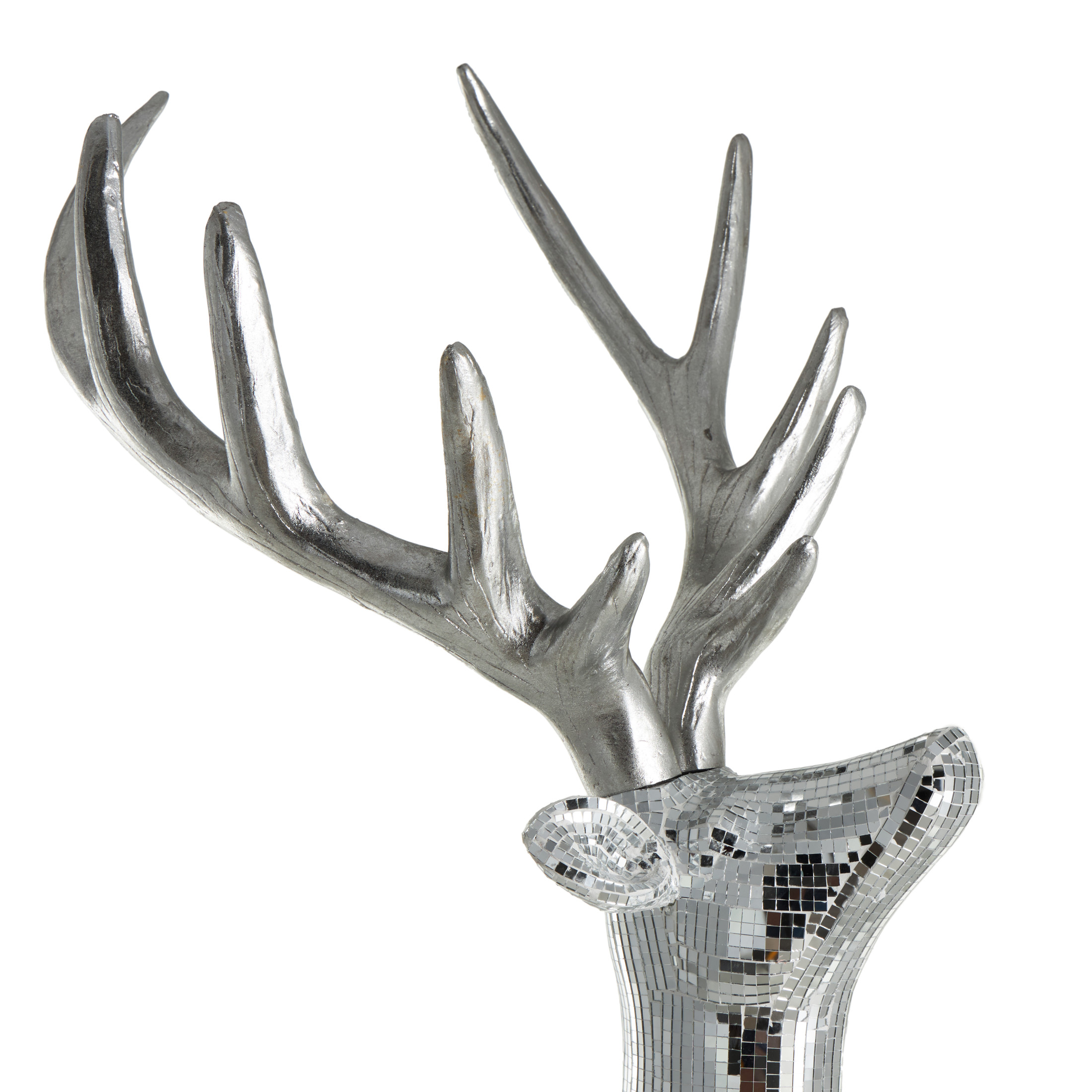 31" x 56" Silver Fiberglass Floor Reindeer Christmas Sculpture with Mosaic Pattern, by DecMode