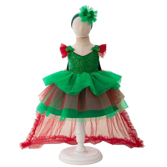 Petal Princesses 0-4 Years Kids Christmas Party Dresses Baby Girl Trailing Tail Gown Sequin Clothes