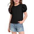 thumbnail image 6 of Girls Puff Short Sleeve Shirt Kids Crew Neck Casual Summer Tops Short Sleeve Solid Cute Tee Blouses 6 Years, Black, 6 of 6