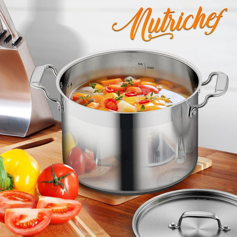 NutriChef 6 qt. Stainless Steel Heavy Duty Induction Pot, Soup Pot, Stockpot  with Lid NCSP6 - The Home Depot