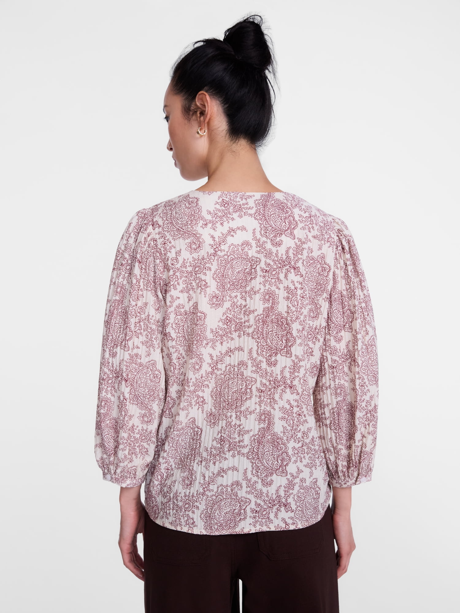Scenario Women's and Women's Plus Blouse with 3/4-Length Puff Sleeves, Sizes XS-4X