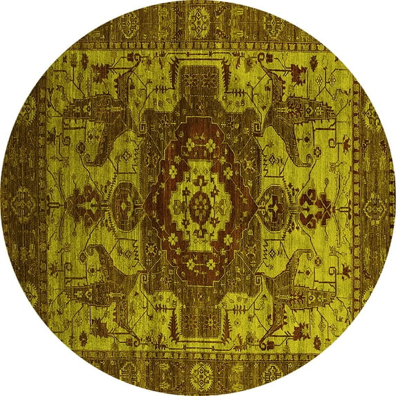 Ahgly Company Indoor Round Oriental Yellow Industrial Area Rugs, 3' Round