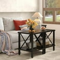 thumbnail image 6 of Large End Table Farmhouse Side Table Industrial Style Sofa Table Coffee Table Metal X Accent Wood End Table NightStand with Storage Shelf for Living Room Bedroom Black MLBZ16B, 6 of 8