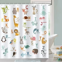 Alphabet ABC Learning Shower Curtain for Kids Bathroom Animals Kids Educational Decorative Bath Curtain 72 x 72 Inch Polyester Fabric Waterproof Bathroom Curtain with 12 Hooks