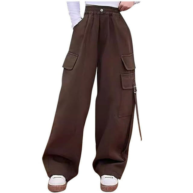 Odeerbi 8-14 Años Niñas Pantalones Cargo Deportes Pantalones de Pierna Ancha Casual Pantalones de Trabajo de Pierna Recta Con Bolsillos