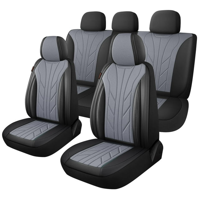 Juego completo de fundas para asientos de coche CAROMOP para 5 asientos, negro y gris