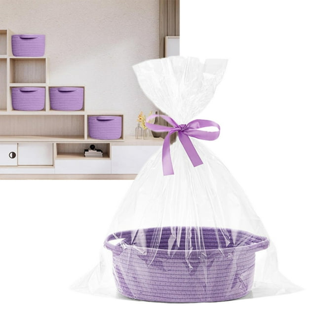 Small Basket with Gift Bag and Ribbons 12"X 8" X 5" Cute Small Woven Basket Rope Shelf Toys Storage Basket with Handle Decorative Empty Gift Basket