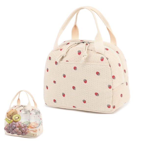 Insulated Reusable Lunch Bag for Women, 10L Large Capacity Corduroy Cooler Tote 10 x 7.5 x 7.5 in for Work Picnic Travel & Gifting