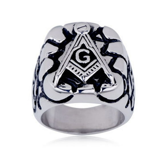 Free Mason Ring - Rocky Stone Face Freemasonry -Steel Silver Color Masonic Rings