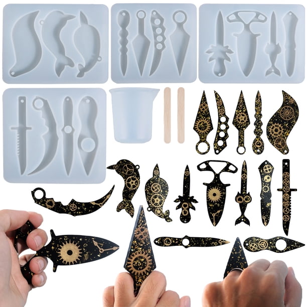 Molde De Silicona Para Cuchillos De , Herramienta Multiusos De Autodefensa, Molde De Silicona Reutilizable, Molde De Epoxi Con Taza Medidora Para Manualidades Caseras Hechas A Mano4 Piezas Monstrate HA013334-00
