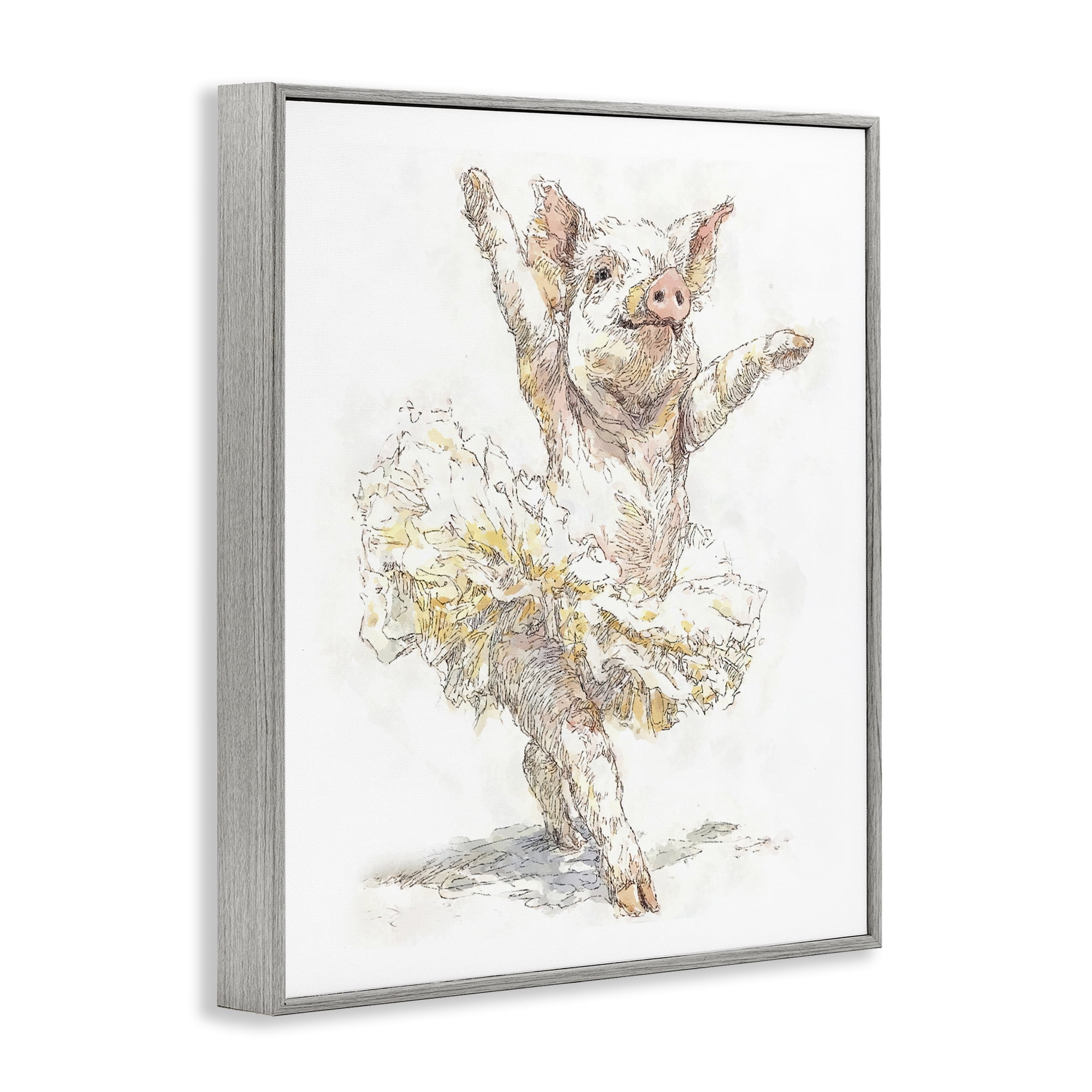 Ballet Pig Tutu Gray Framed Giclee Art, design by Ziwei Li