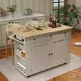 thumbnail image 2 of Kitchen Island Cart with Power Outlet, Drop Leaf Table on Wheels, 3-Drawer Storage Cabinet with Spice & Towel Rack, Mobile Kitchen Cart, Black, White, Grey, 2 of 7