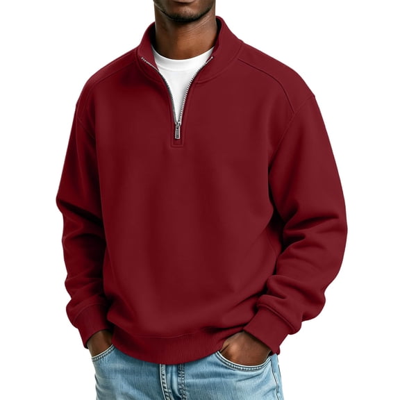 Annhoo Men Quarter Zip Sweatshirt Stand Collar Long Sleeve Comfy Loose Pullover Casual Vacation Going Out Tops