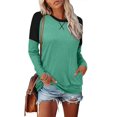 thumbnail image 2 of Hauts pour Femmes à Blocs de Couleur Pull à Manches Longues T-Shirts avec Poches Col Rond Tunique Blouse, 2 of 5