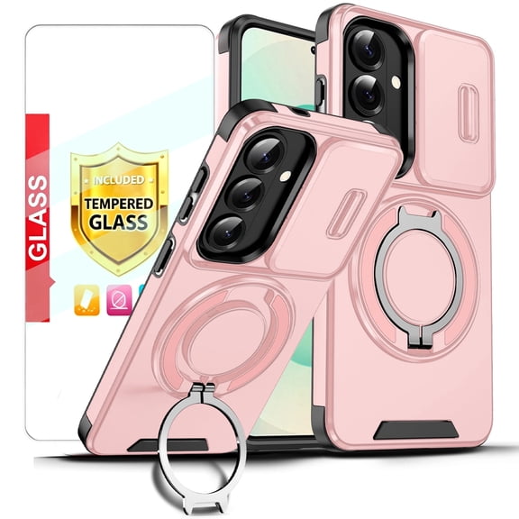 Kryonix for Samsung Galaxy S26 Plus 6.7'' Case with Screen Protector,Includes a Sliding Camera Cover,360° Magnetic Rotated Ring Kickstand,Military Grade Shockproof Protective Cover,Pink