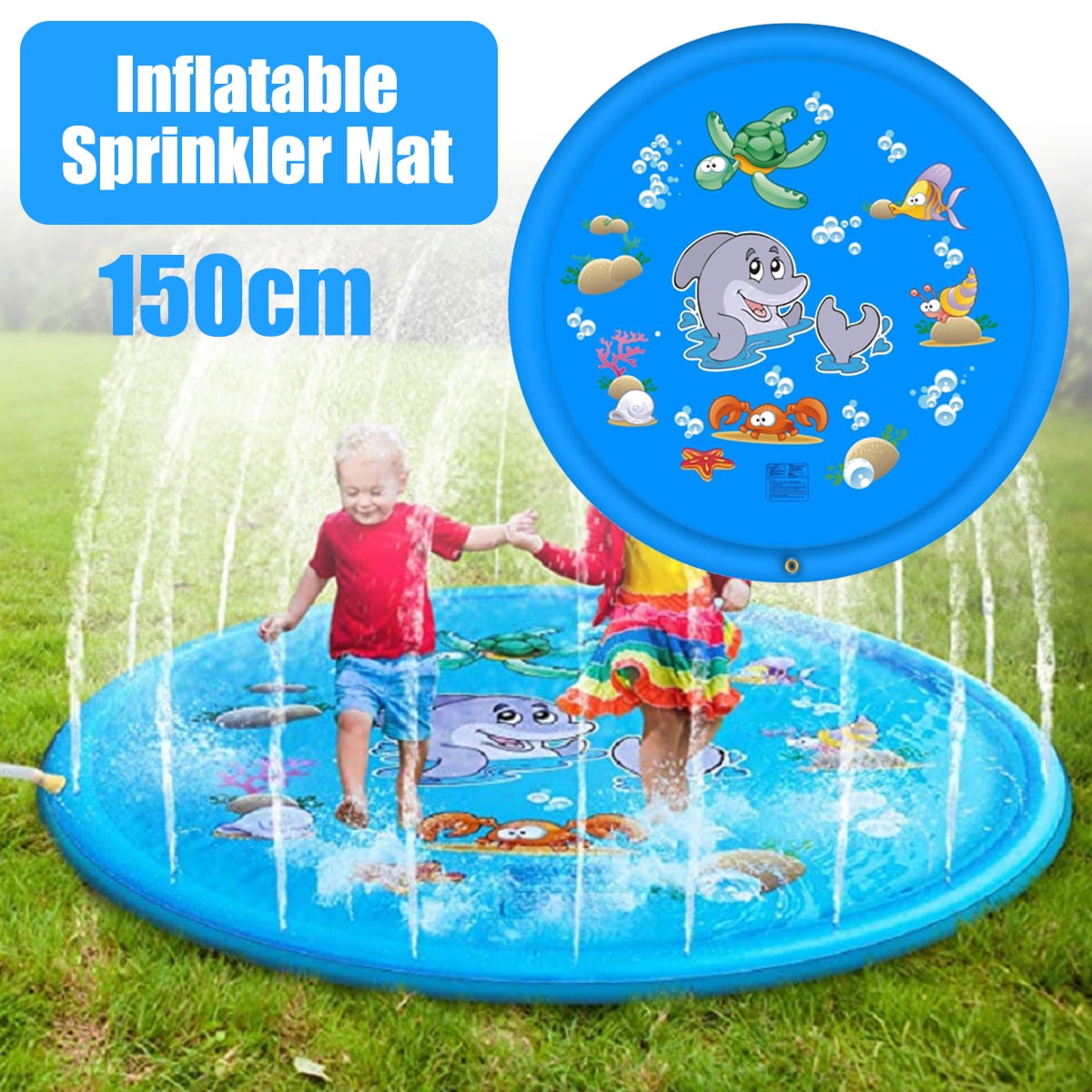 59" Inflatable Spray Splash Water Mat Kids Play Pad Outdoor Pool Beach Lawn Toys 